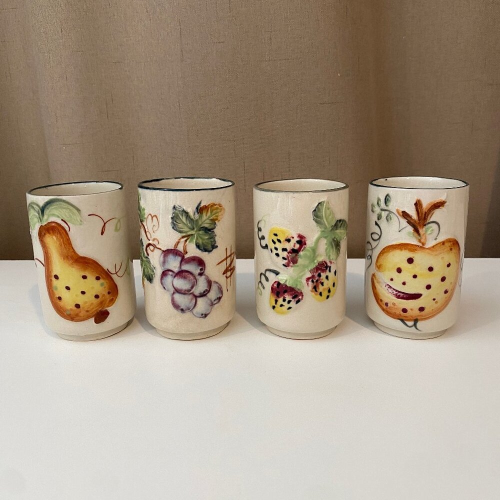 Vintage Hand Painted Fruit Juice Cocktail‎ Cups Set of 4 Ceramic 3.5"